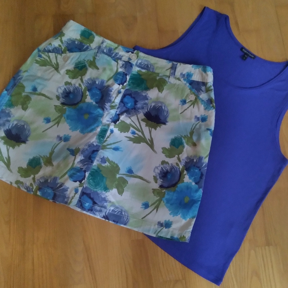 Eileen Fisher Silk Tank Blue Croft and Barrow Floral Skort Bundle Womens‎ XL/16